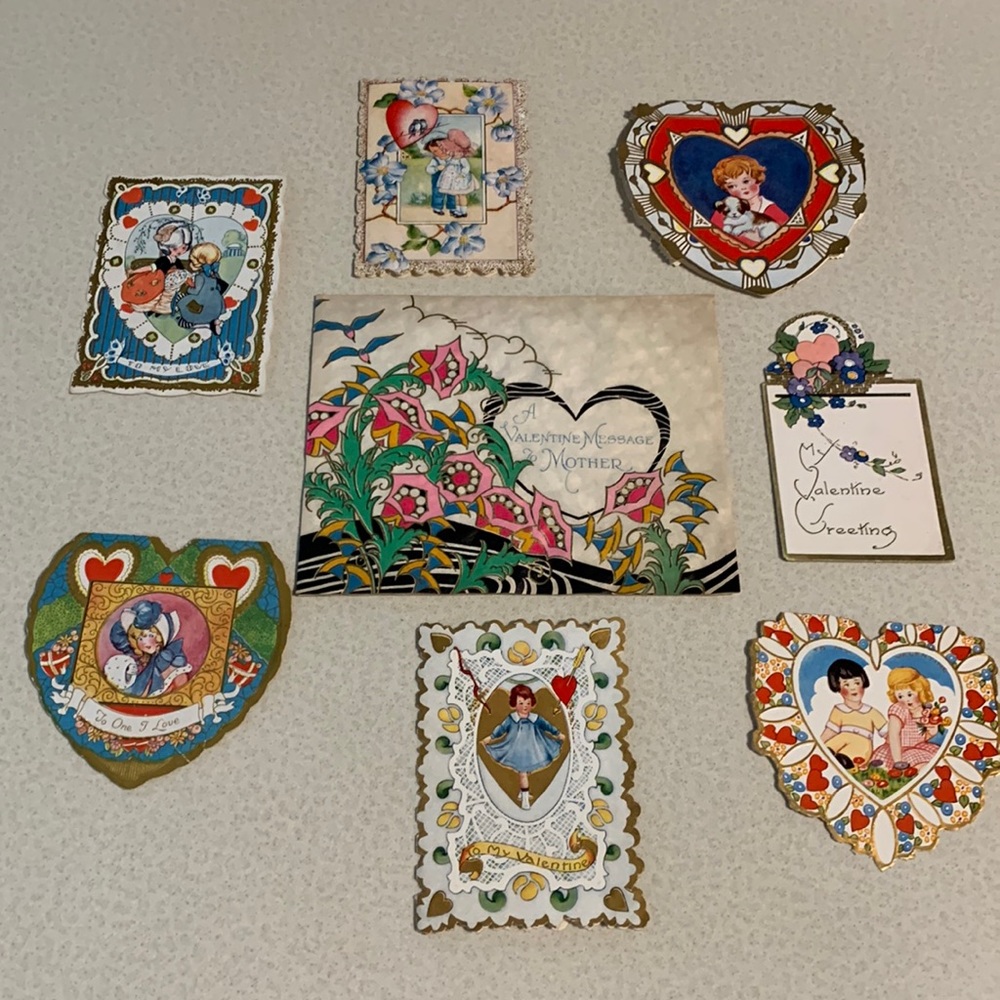 8 vintage valentines that have been used and signed